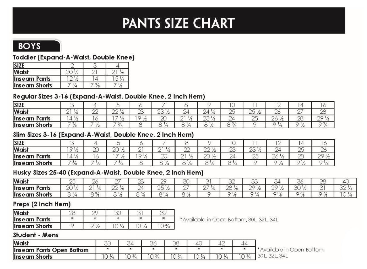 boys pants size